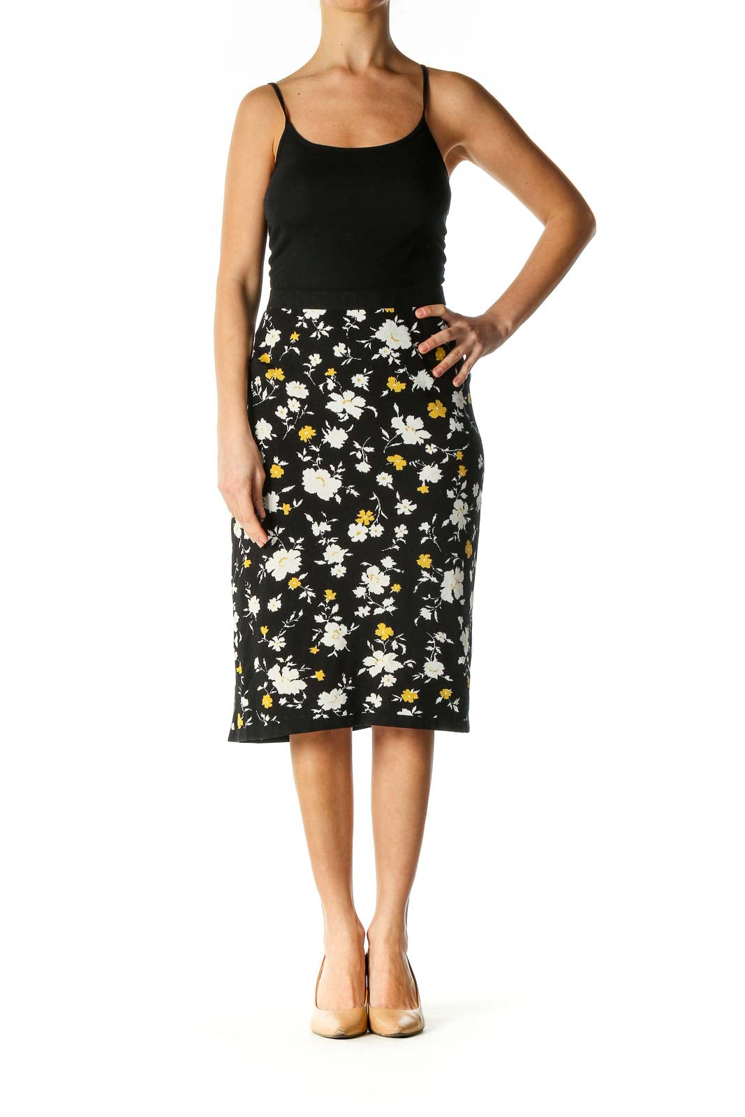 Black Floral Print Brunch Straight Skirt