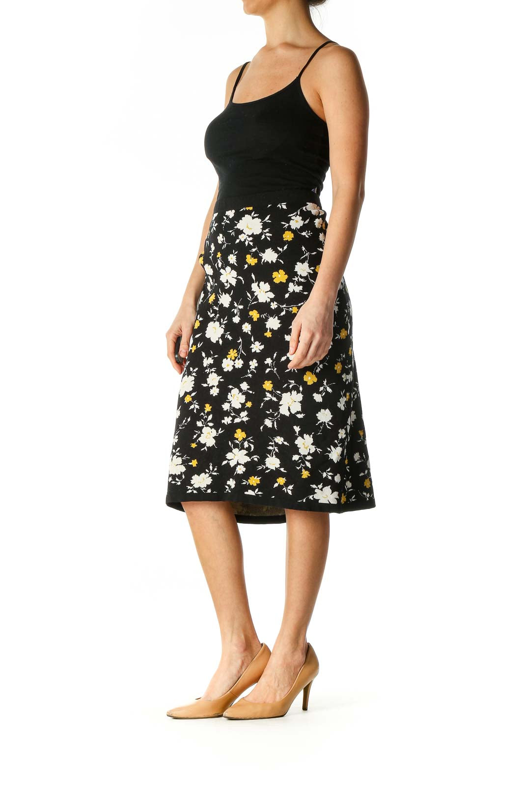 Black Floral Print Brunch Straight Skirt