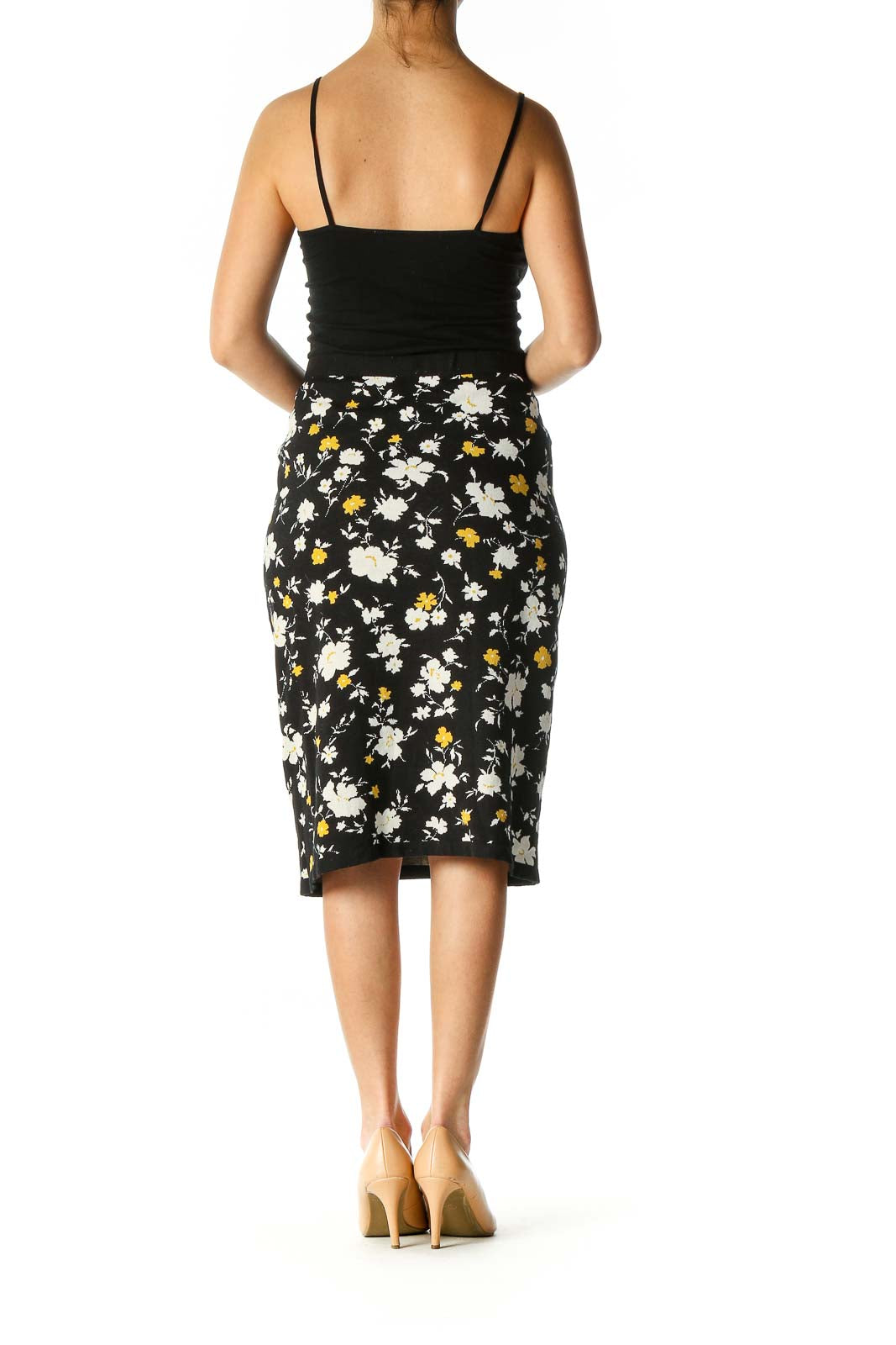 Black Floral Print Brunch Straight Skirt