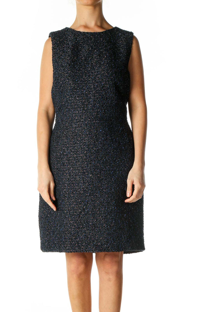 Blue Textured Casual A-Line Dress