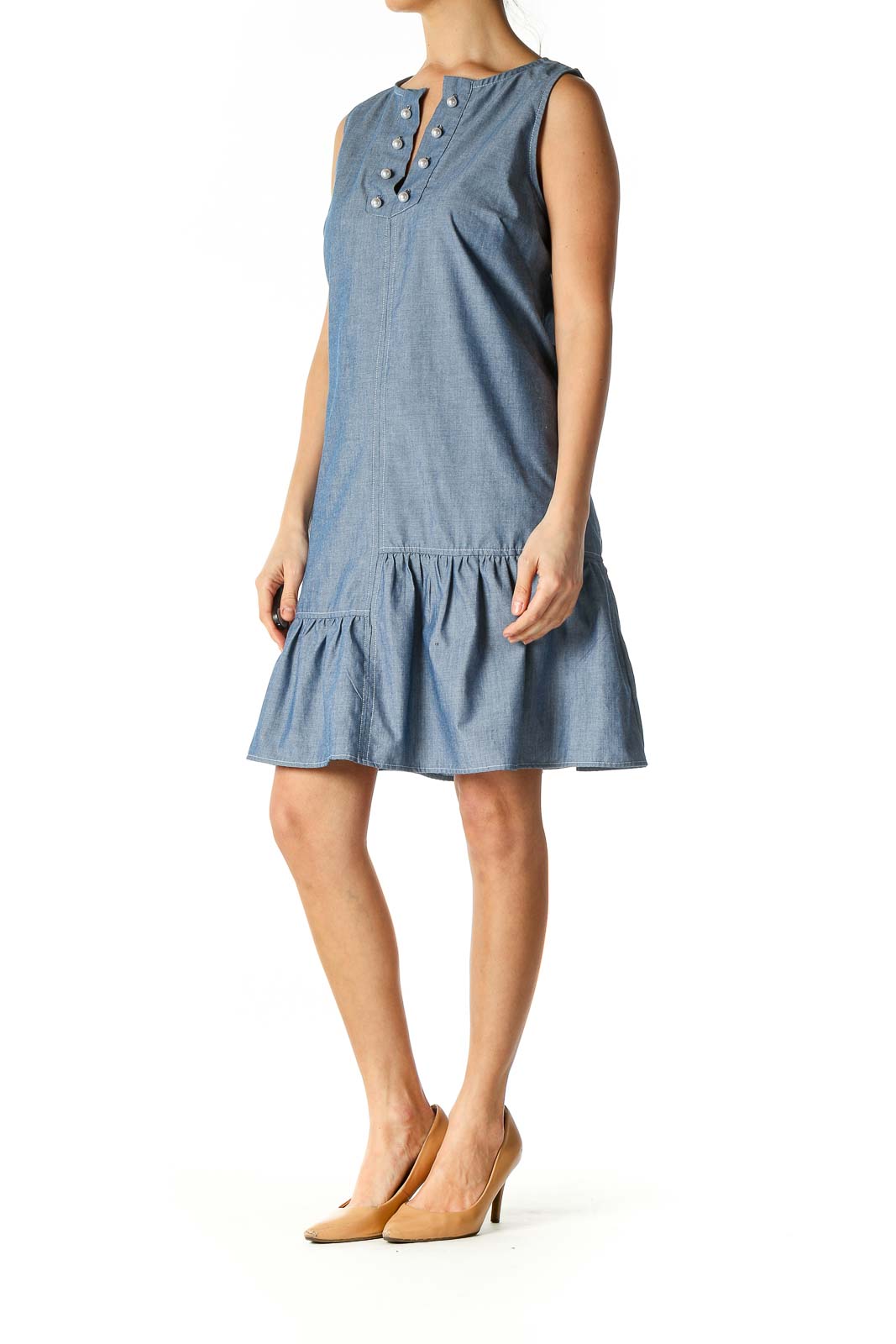 Blue Solid Holiday A-Line Dress