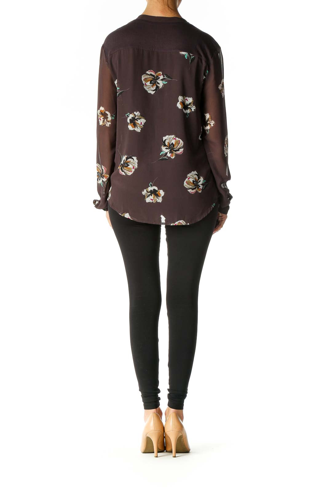 Brown Floral Print Retro Blouse