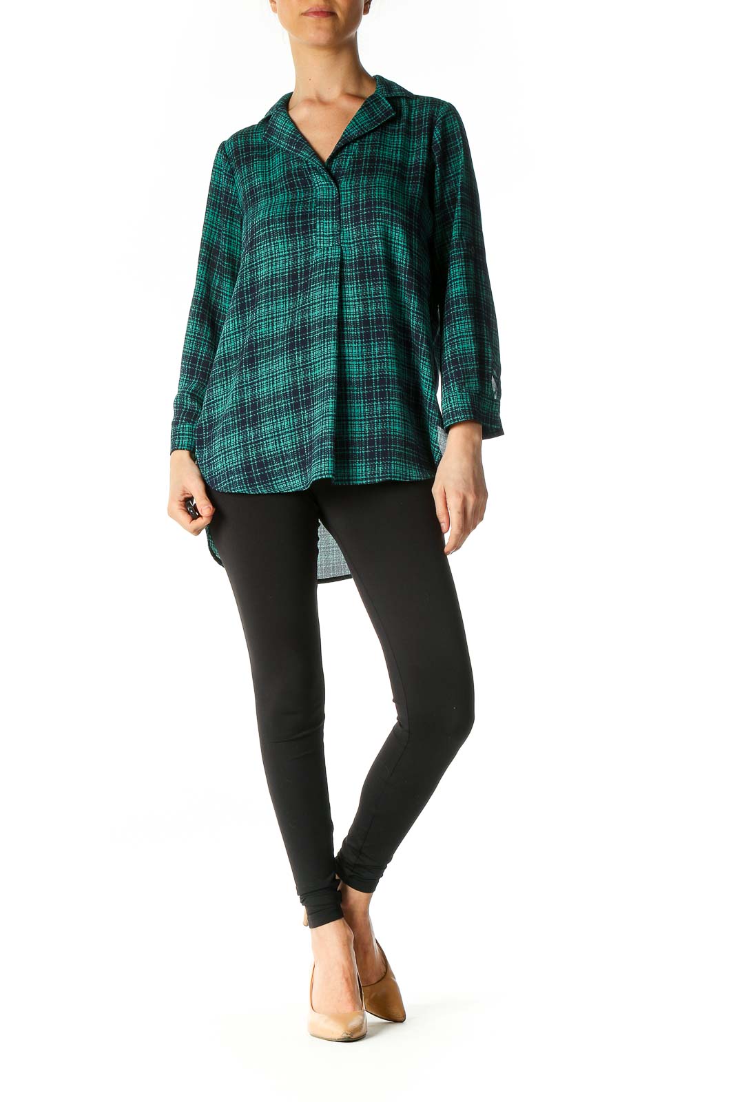 Green Checkered Casual Blouse