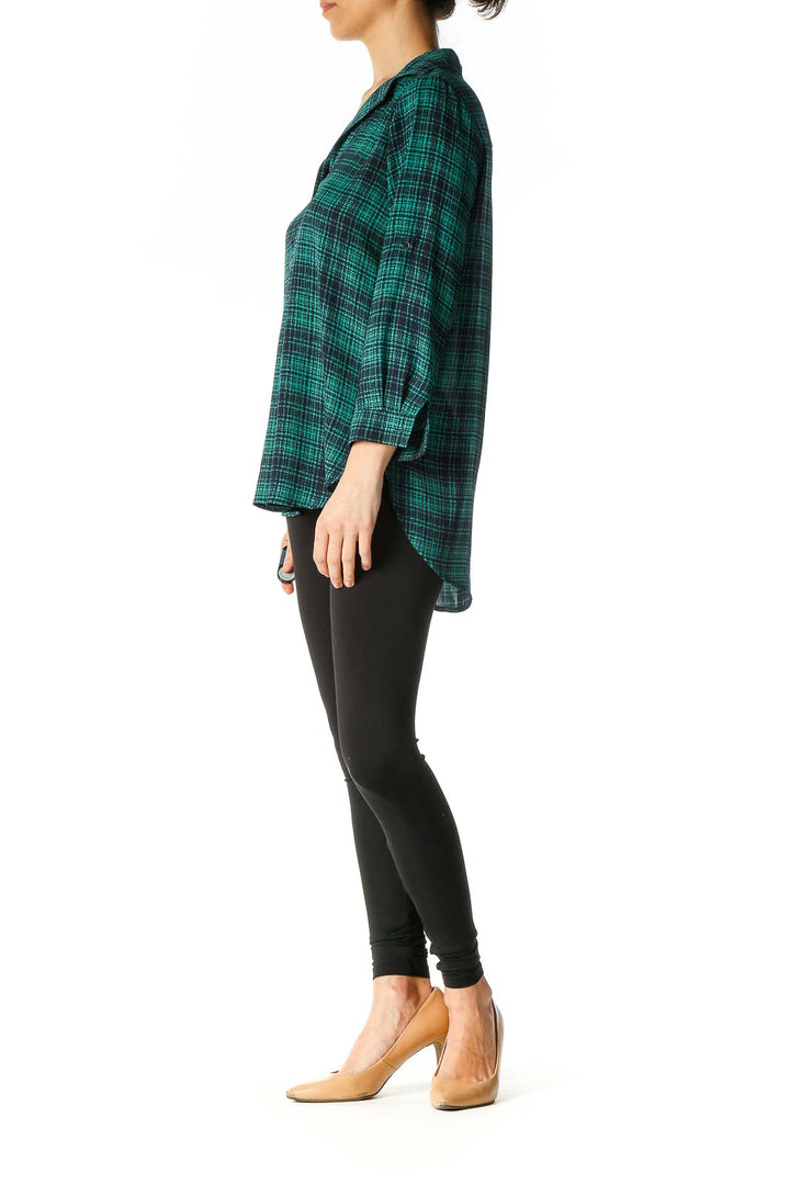 Green Checkered Casual Blouse