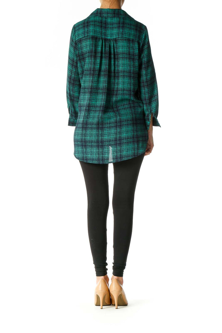 Green Checkered Casual Blouse