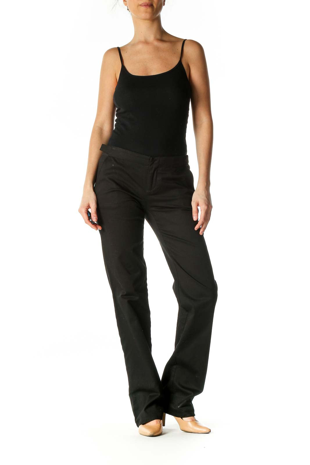 Black Solid Classic Trousers