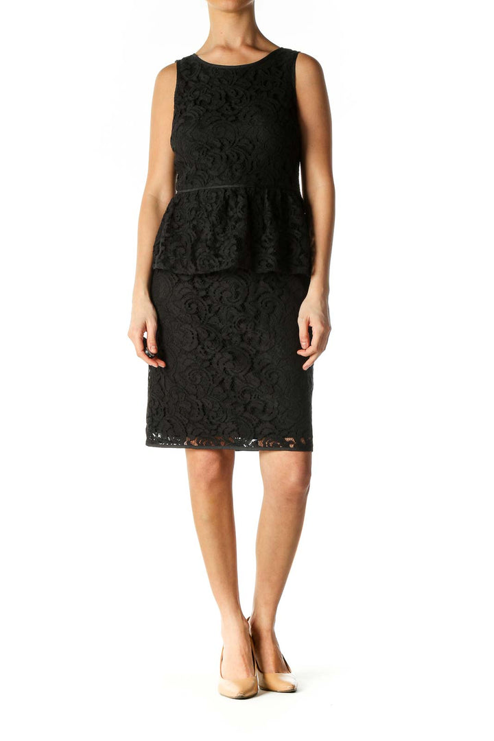 Black Lace Casual Sheath Dress