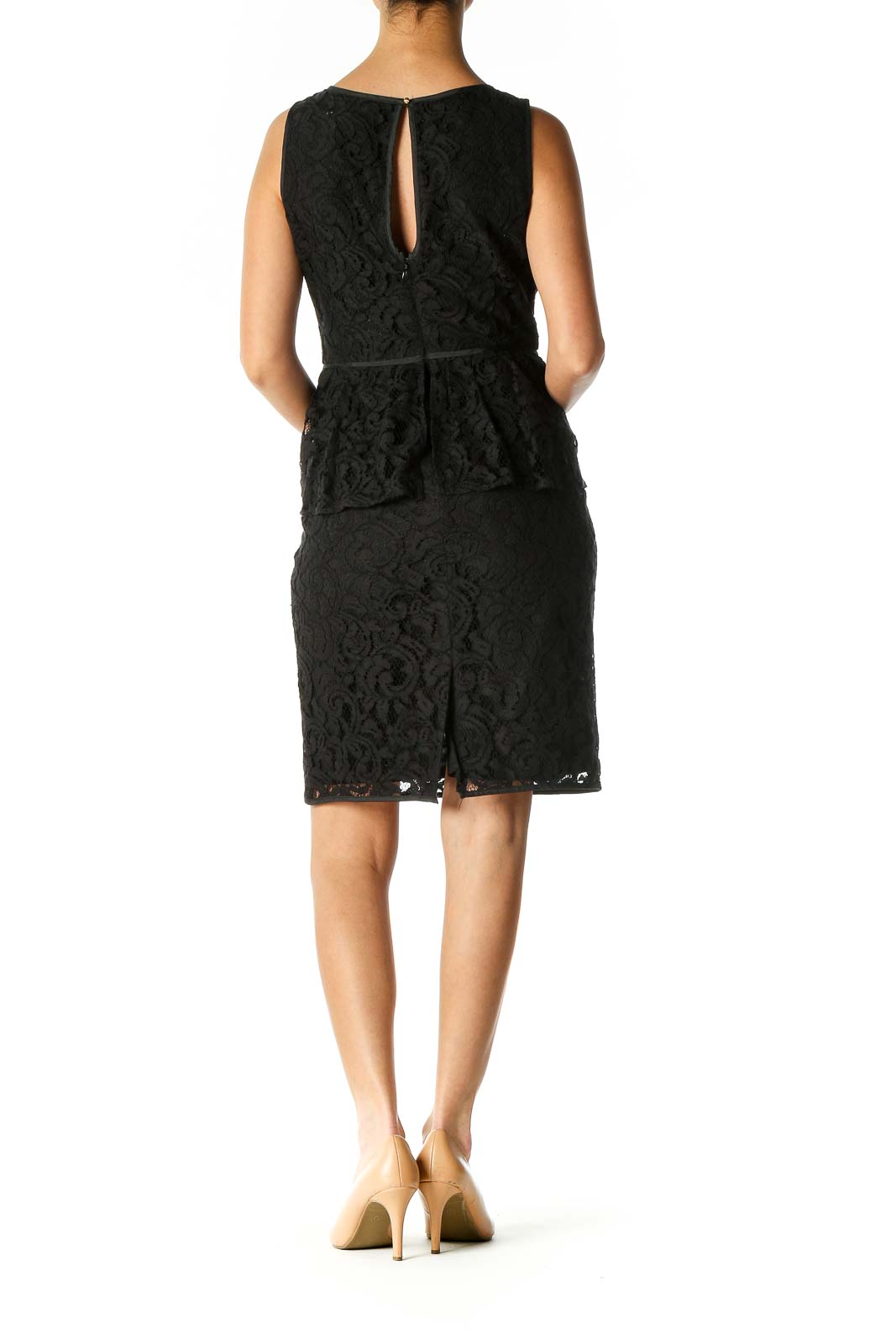 Black Lace Casual Sheath Dress