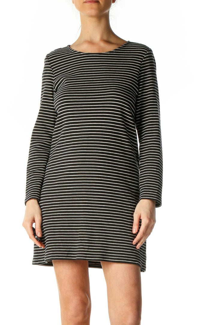 Black Striped Casual Shift Dress