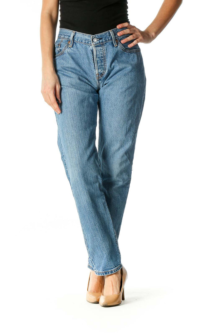 Blue Casual Straight Leg Jeans