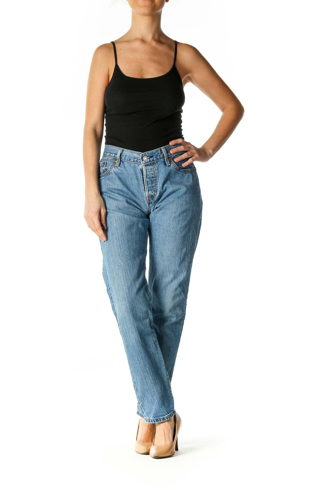 Blue Casual Straight Leg Jeans