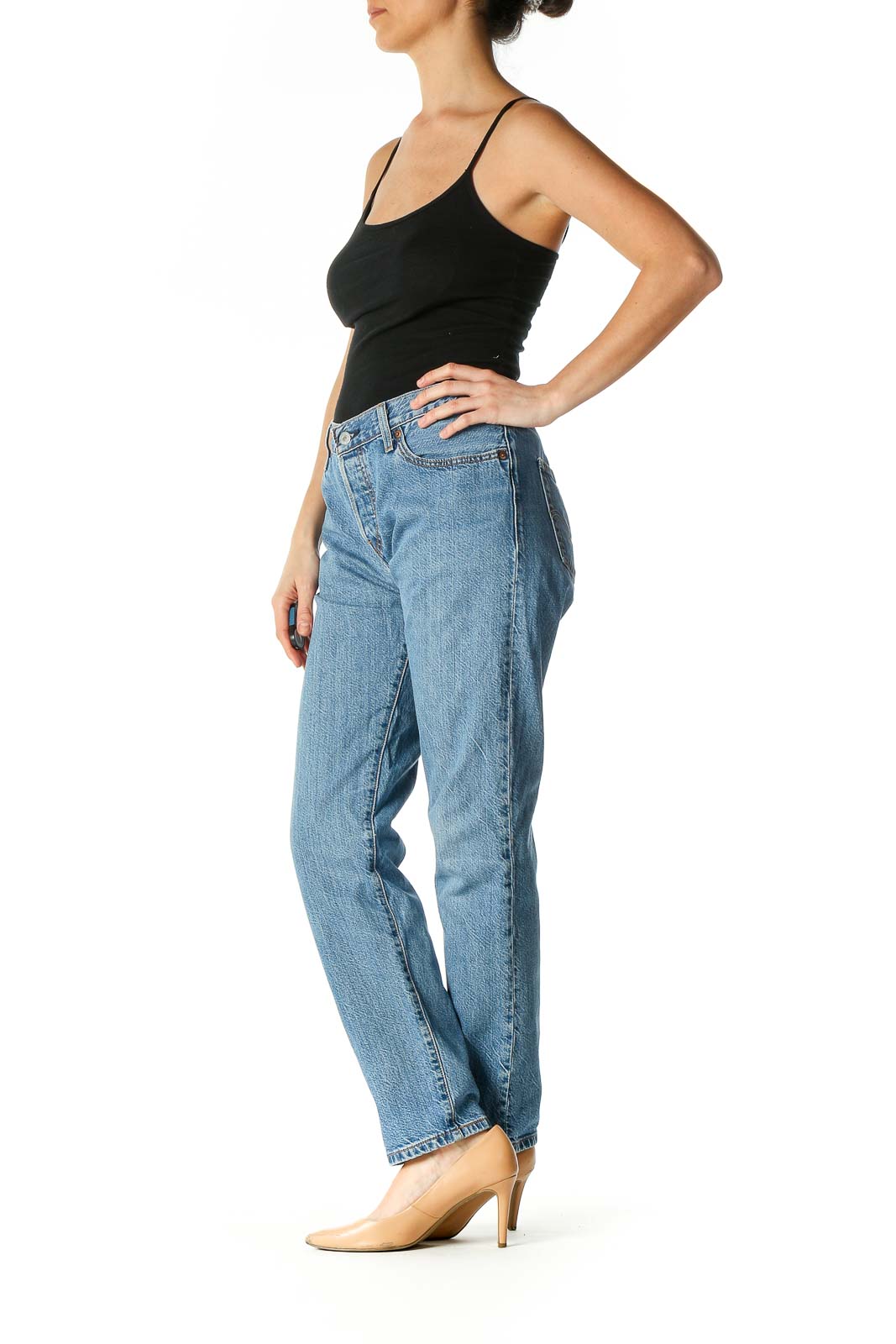 Blue Casual Straight Leg Jeans