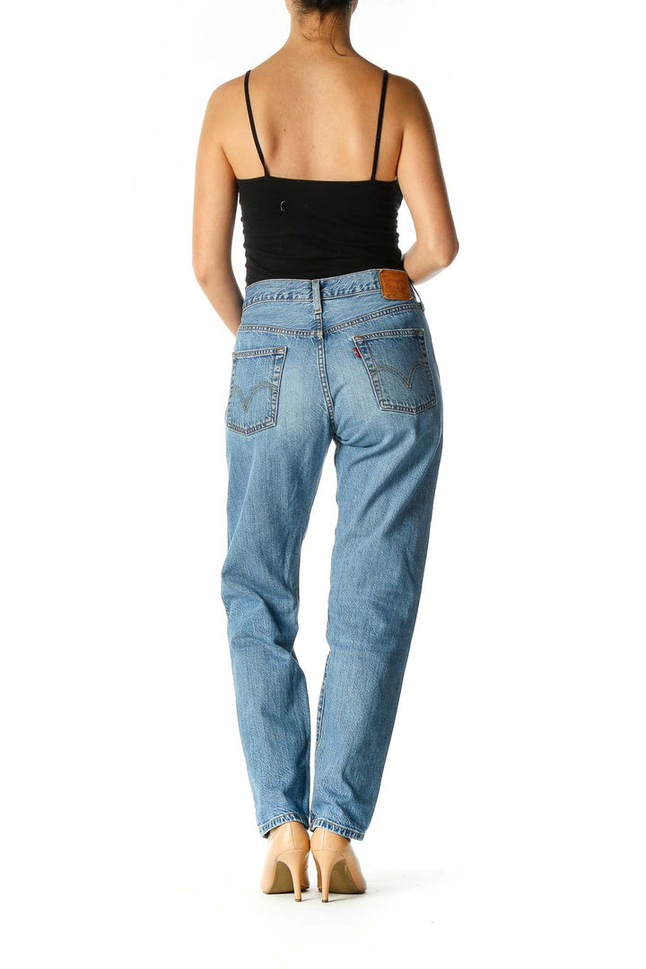 Blue Casual Straight Leg Jeans