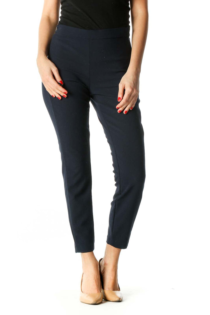 Blue Solid Casual Pants