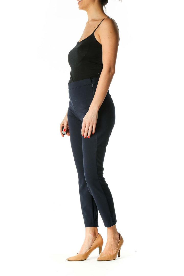 Blue Solid Casual Pants