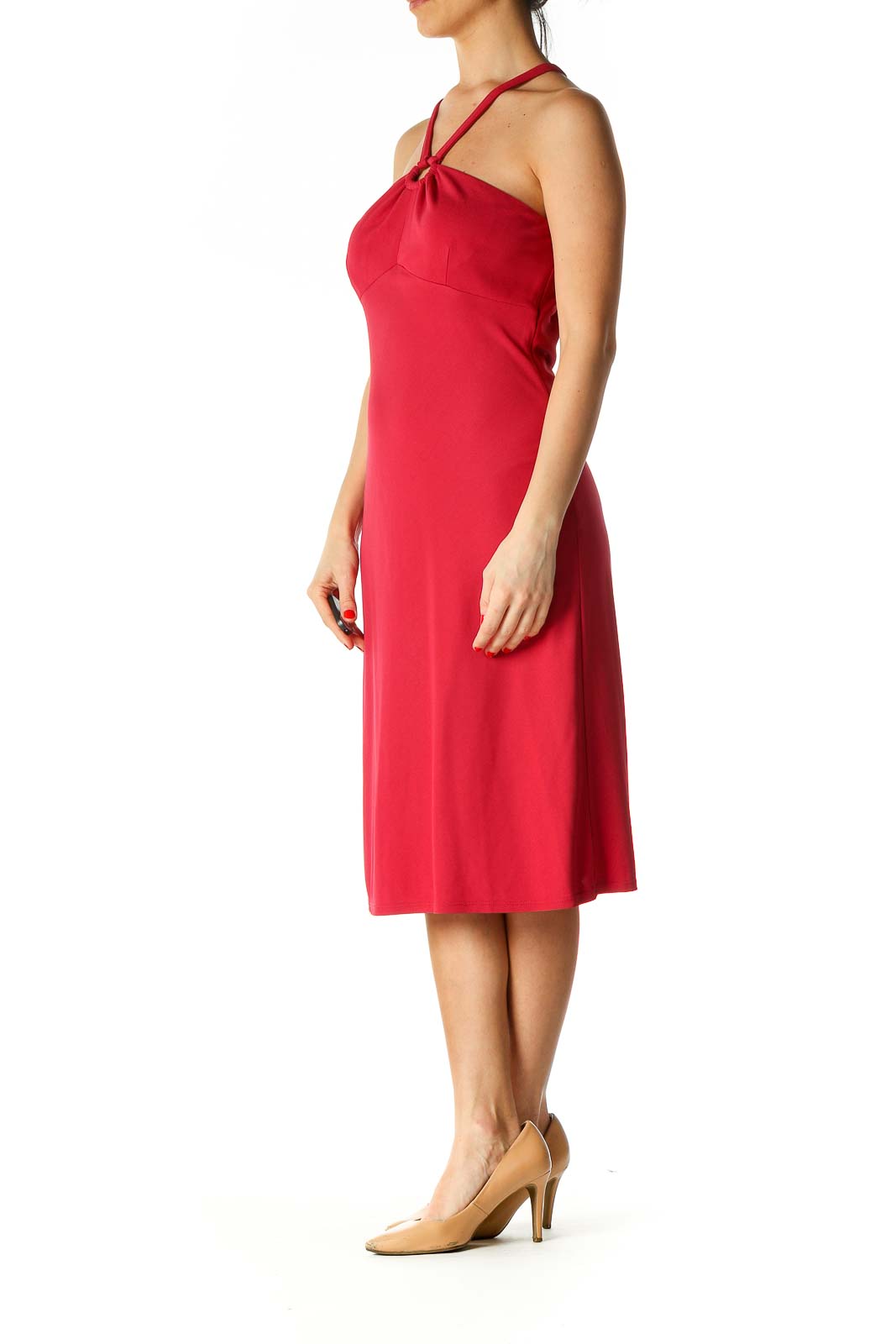 Red Solid Cocktail Sheath Dress