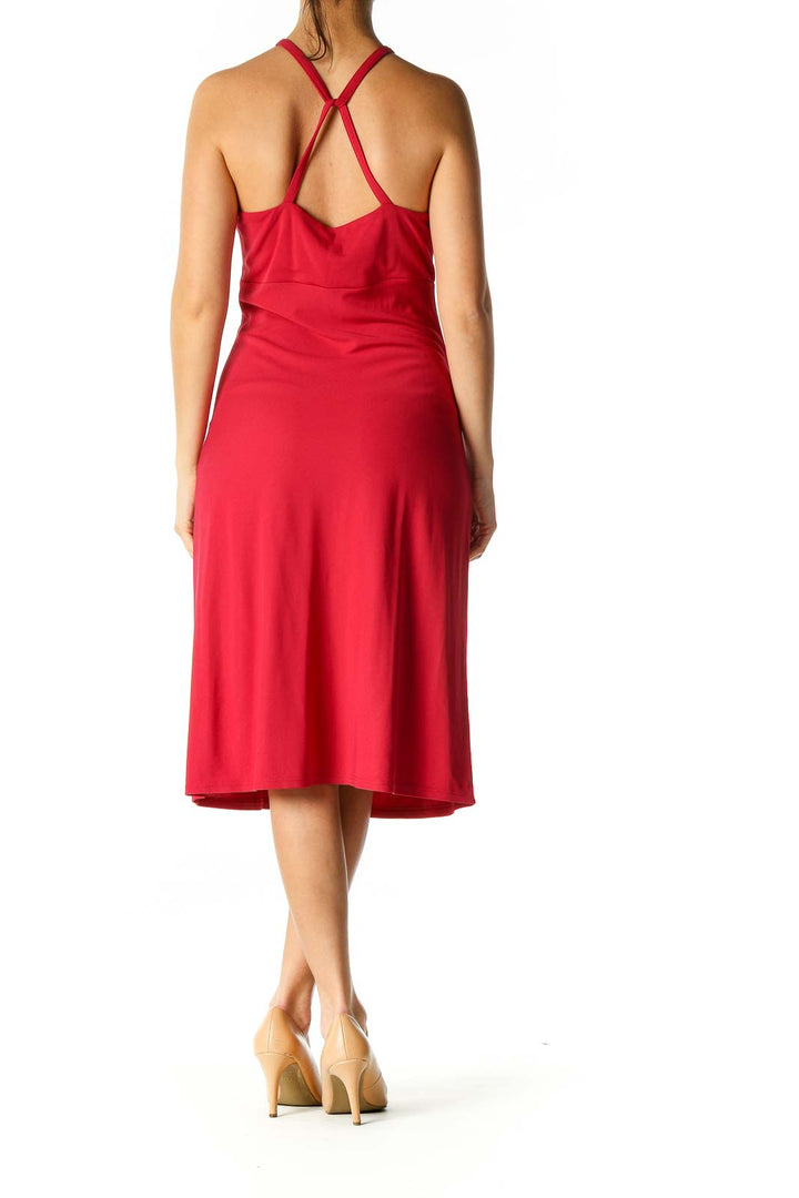 Red Solid Cocktail Sheath Dress