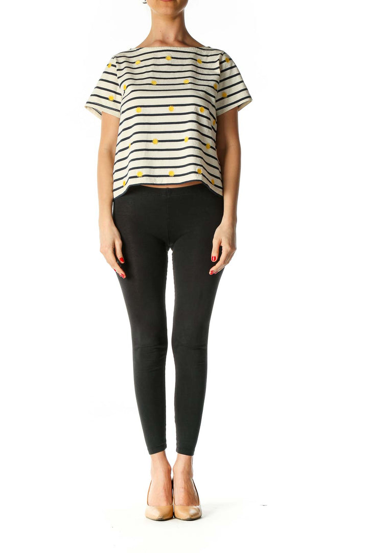 Beige Striped Casual T-Shirt