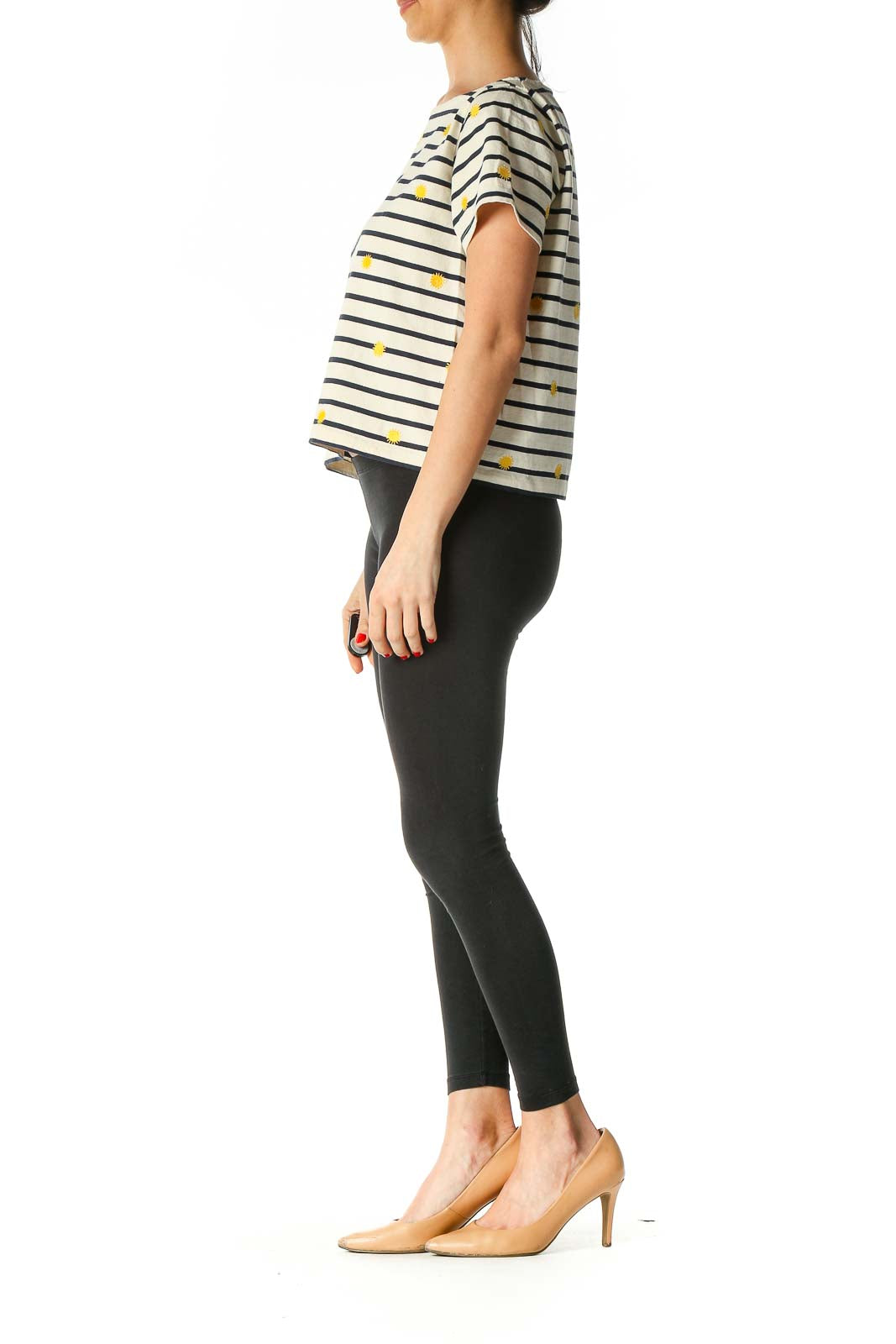 Beige Striped Casual T-Shirt