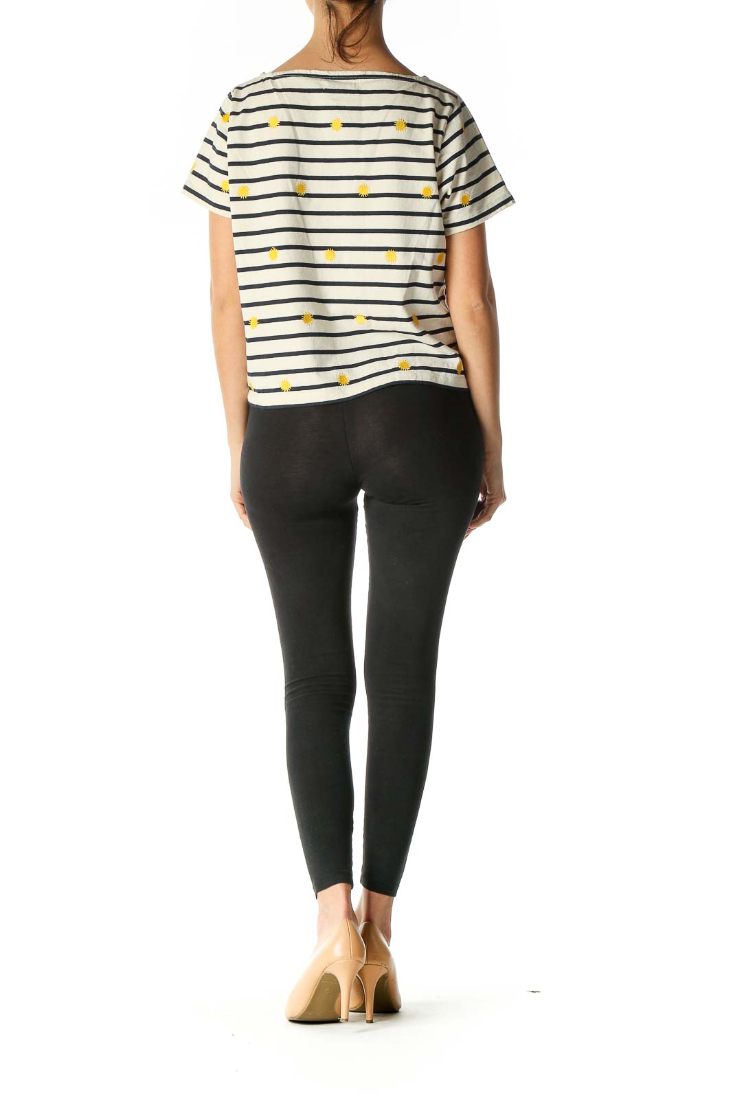 Beige Striped Casual T-Shirt