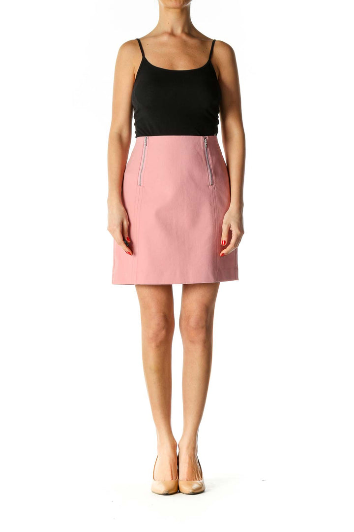 Pink Solid Chic A-Line Skirt