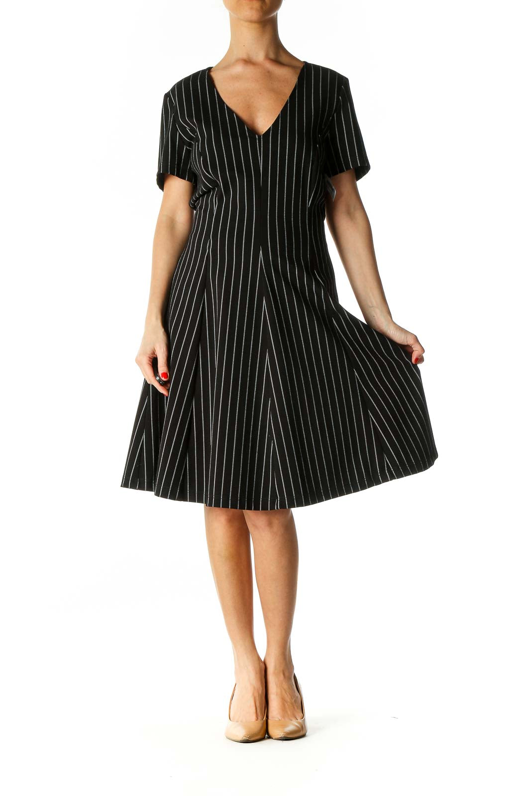 Black Striped Casual Fit & Flare Dress