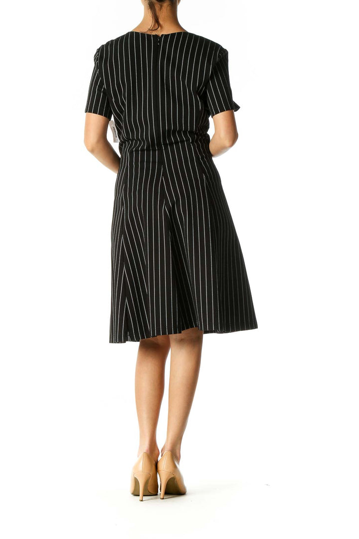 Black Striped Casual Fit & Flare Dress