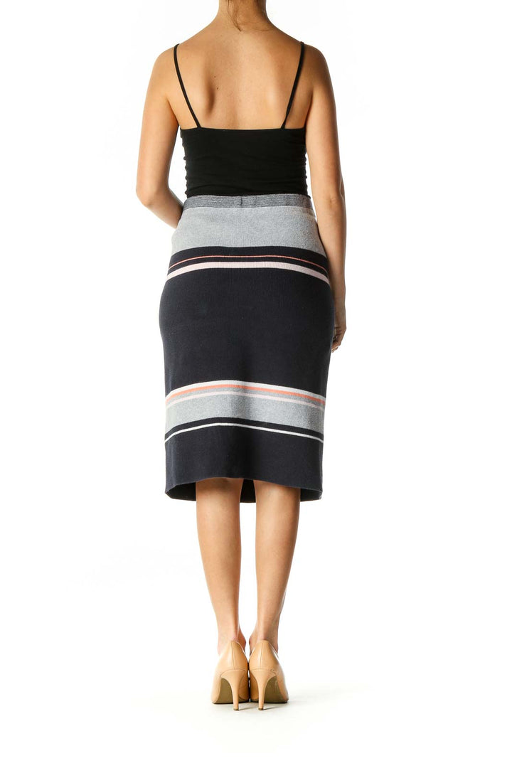 Black Striped Bohemian Straight Skirt