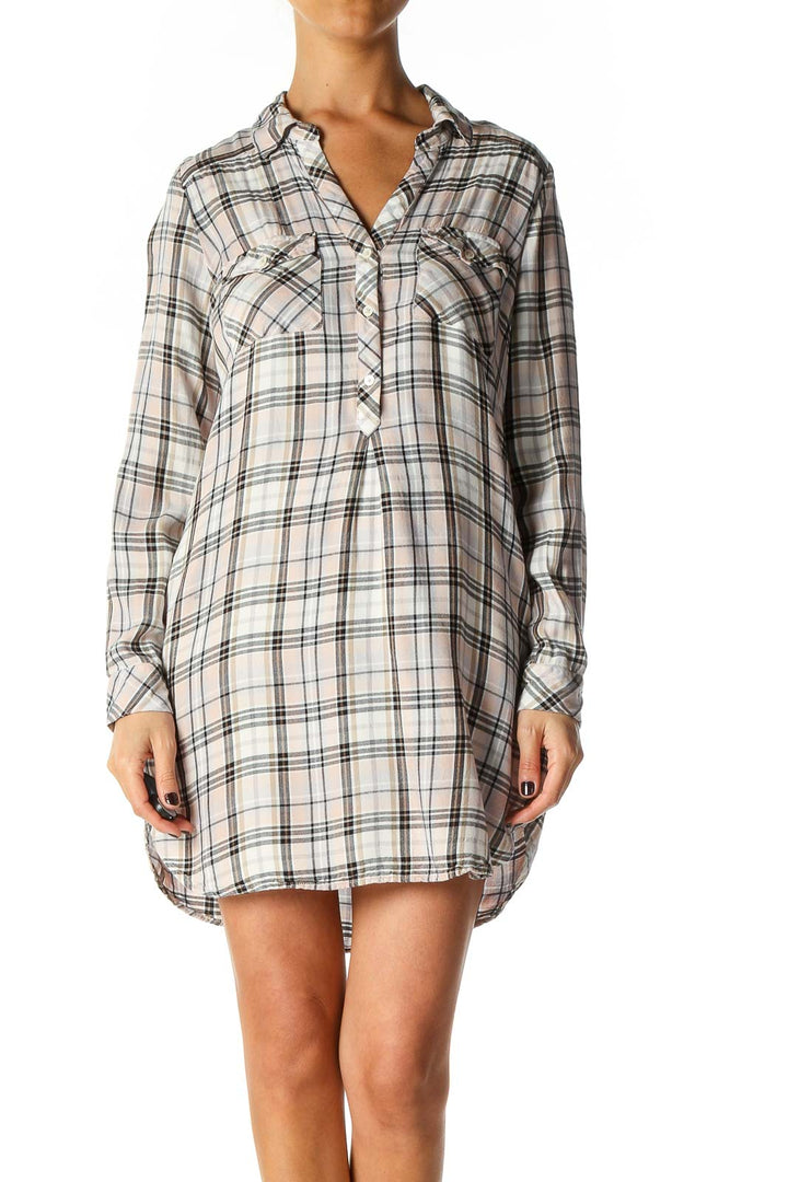 White Checkered Bohemian Shift Dress