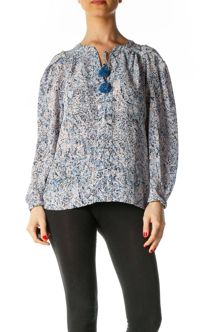 Beige Object Print Brunch Blouse