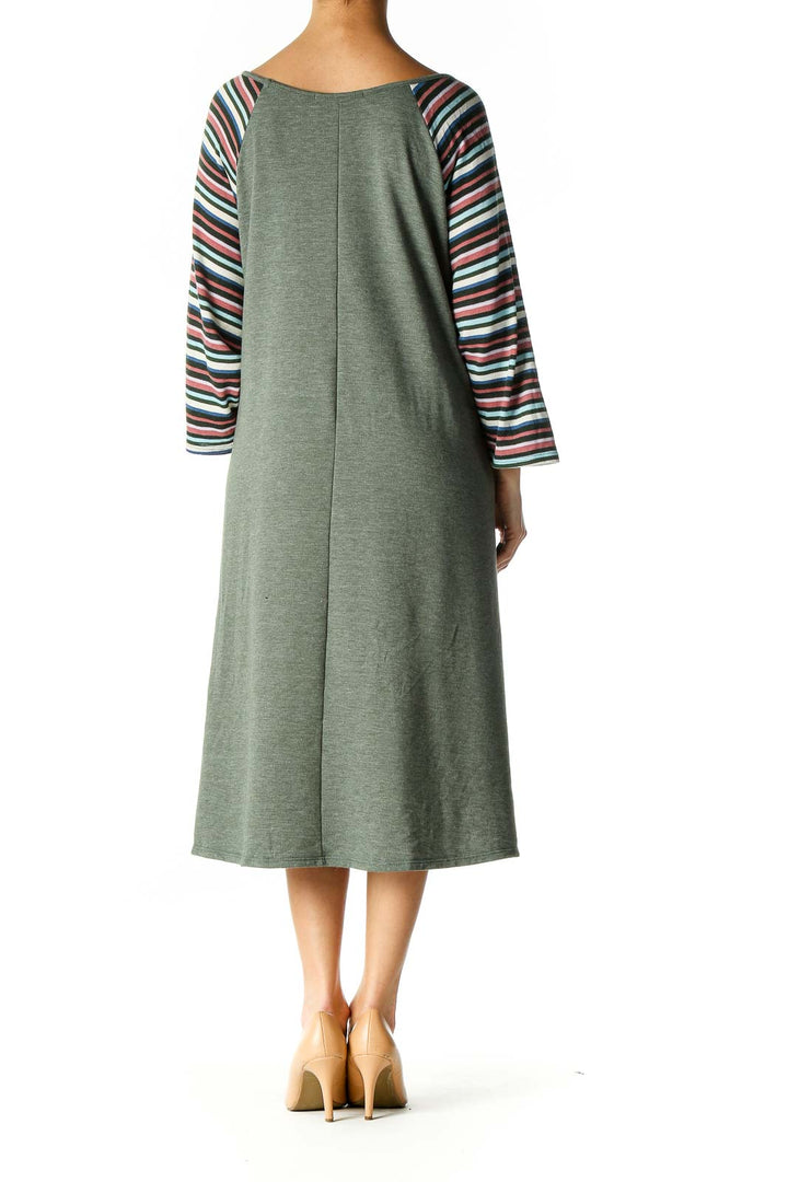 Green Textured Casual A-Line Dress