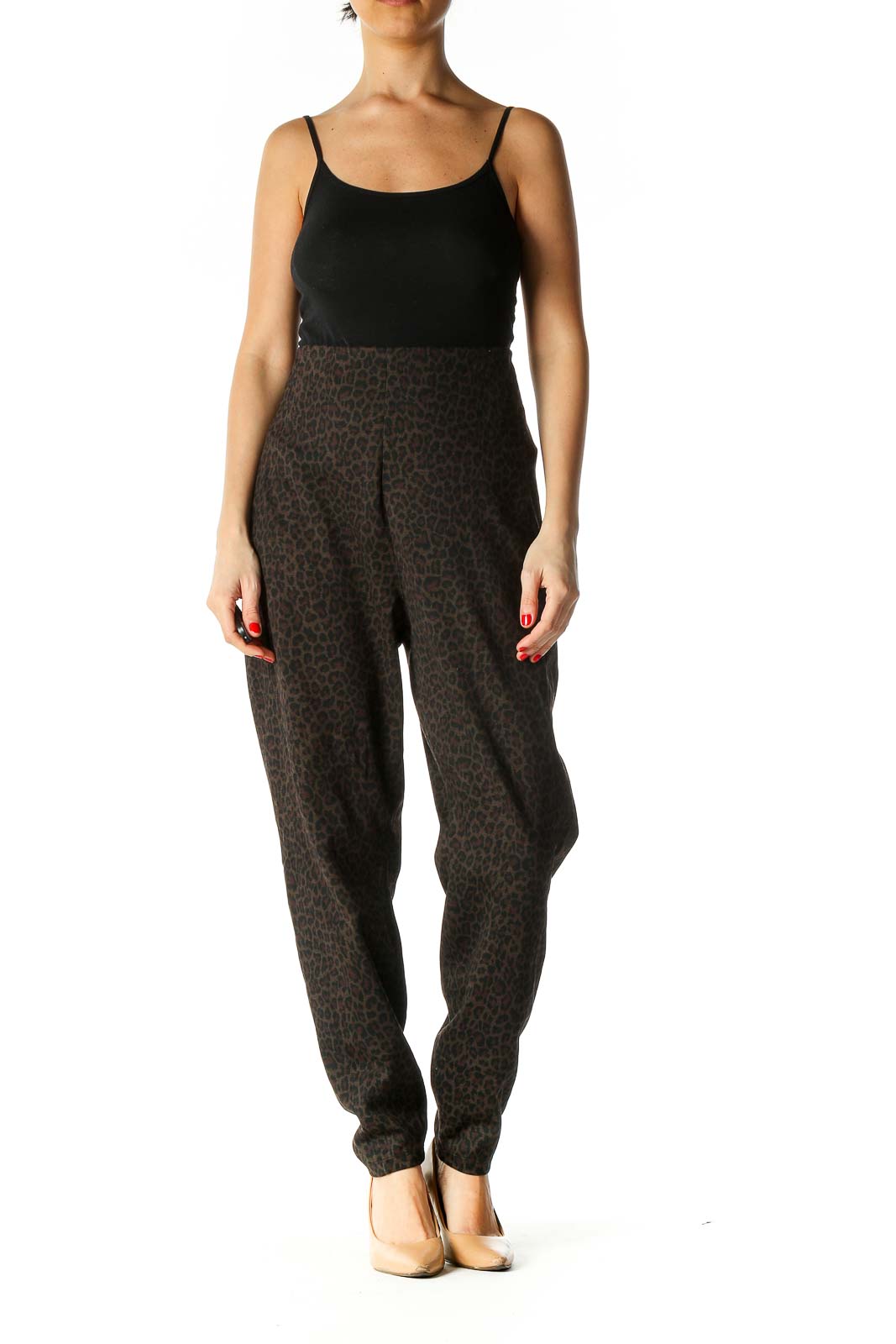 Brown Animal Print Casual Trousers