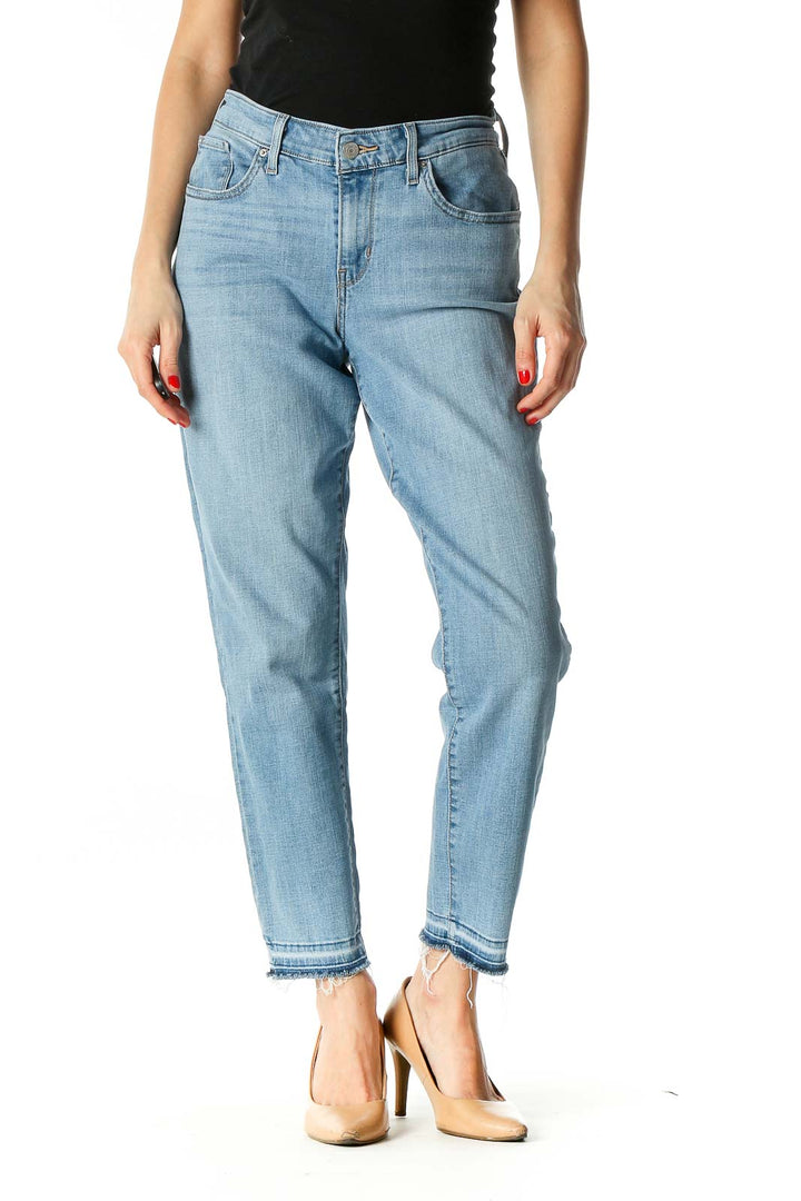 Blue Casual Straight Leg Jeans