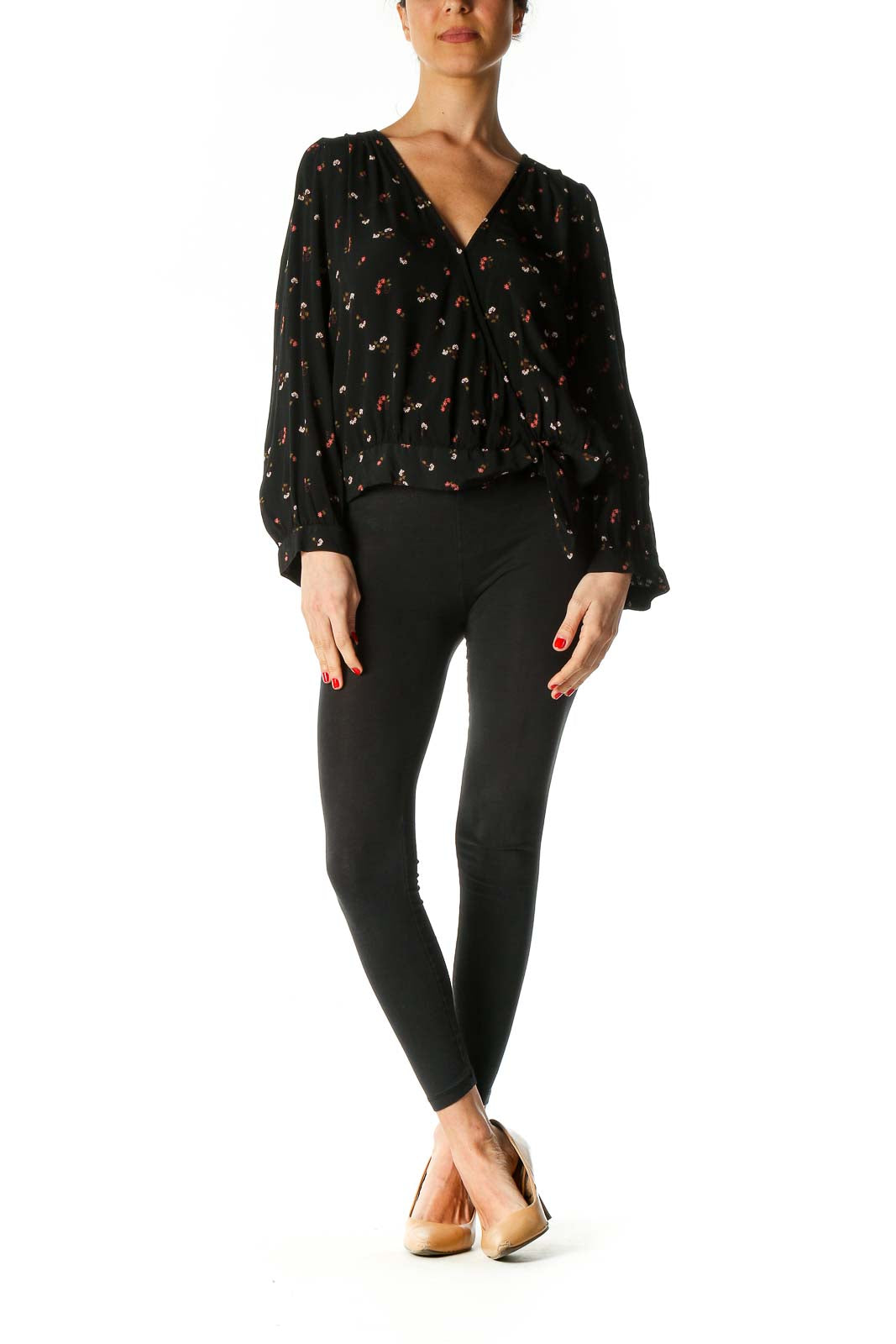 Black Floral Print Classic Blouse