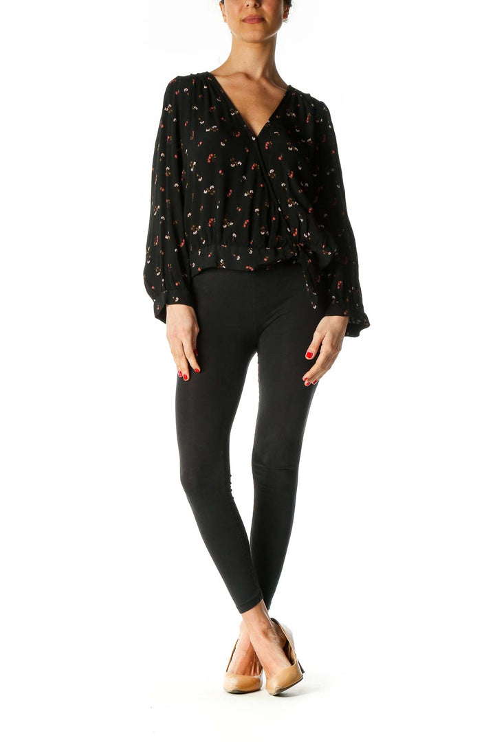 Black Floral Print Classic Blouse