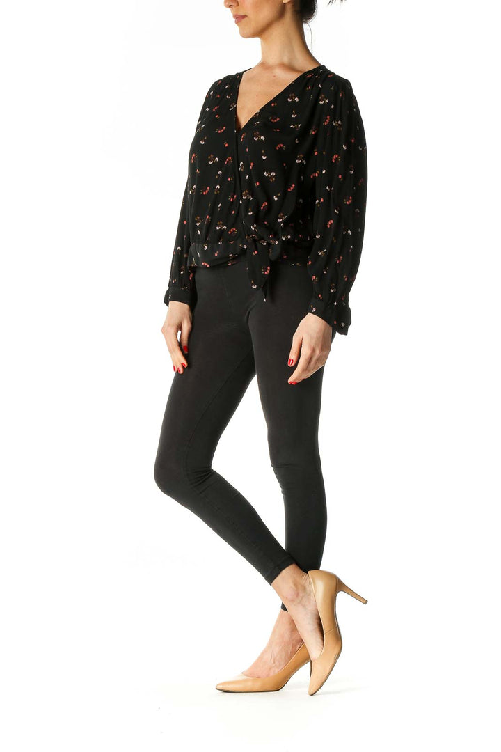 Black Floral Print Classic Blouse