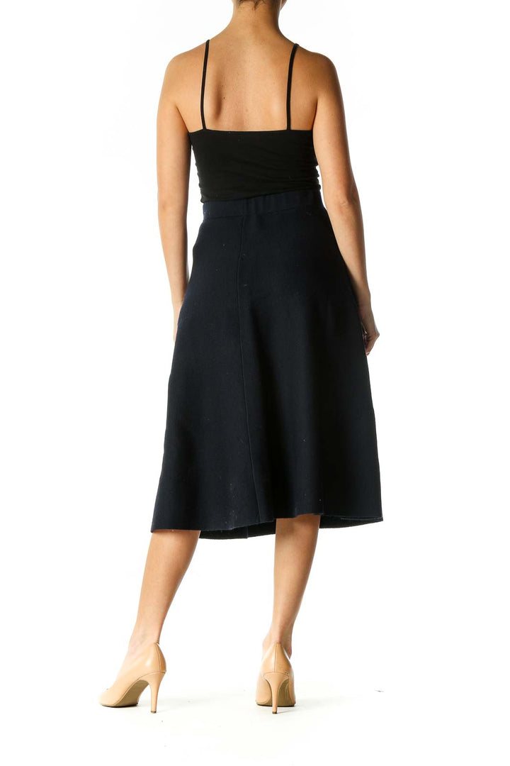 Blue Structured Merino Wool Flared Skirt