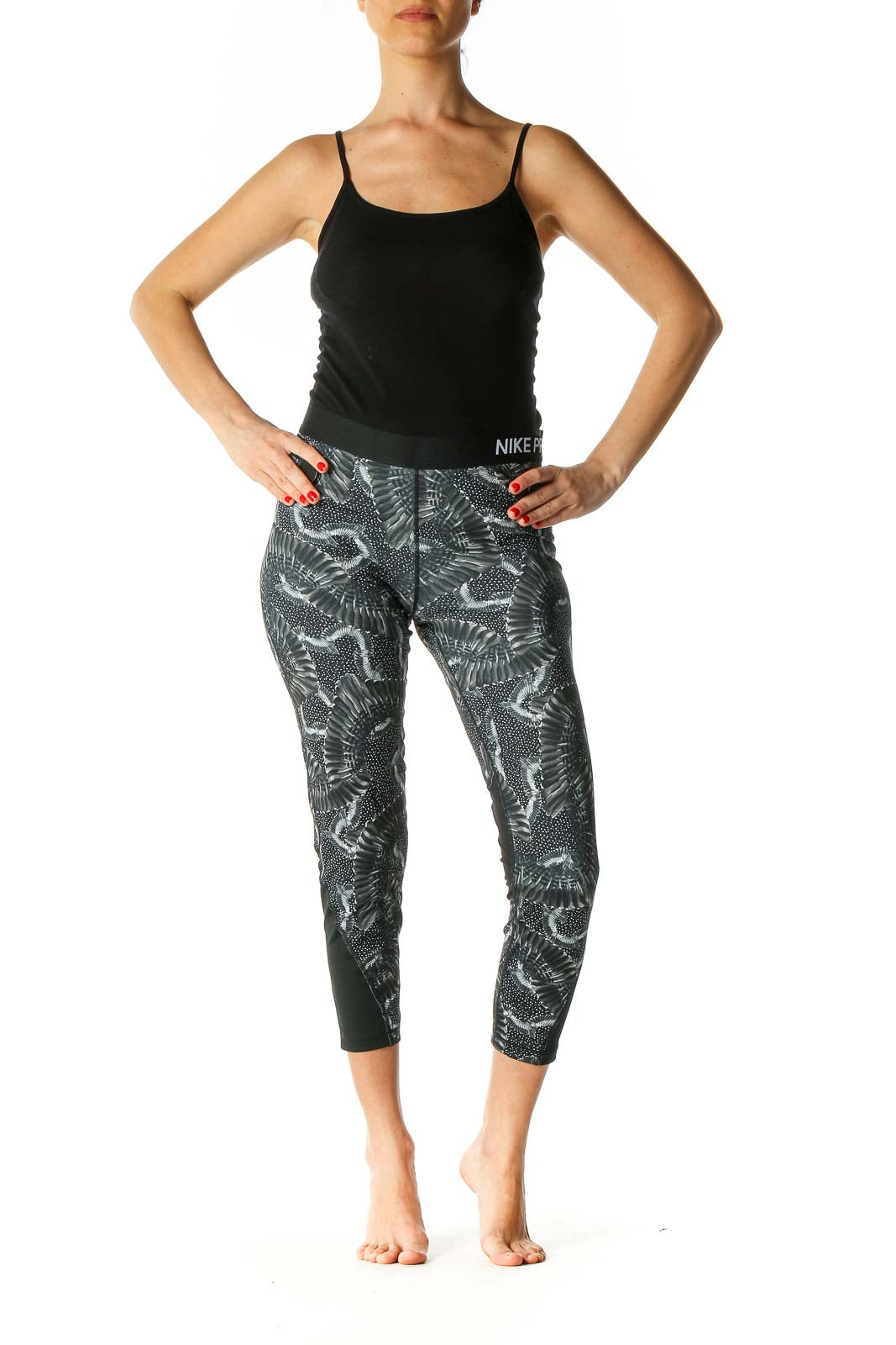 Gray Graphic Print Casual Capri Leggings