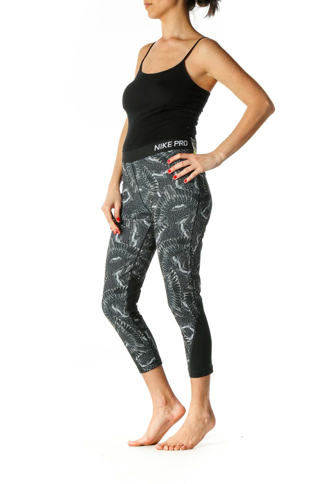 Gray Graphic Print Casual Capri Leggings