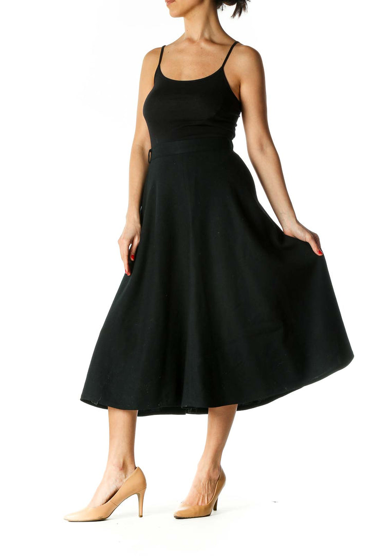 Black Solid Retro Flared Skirt