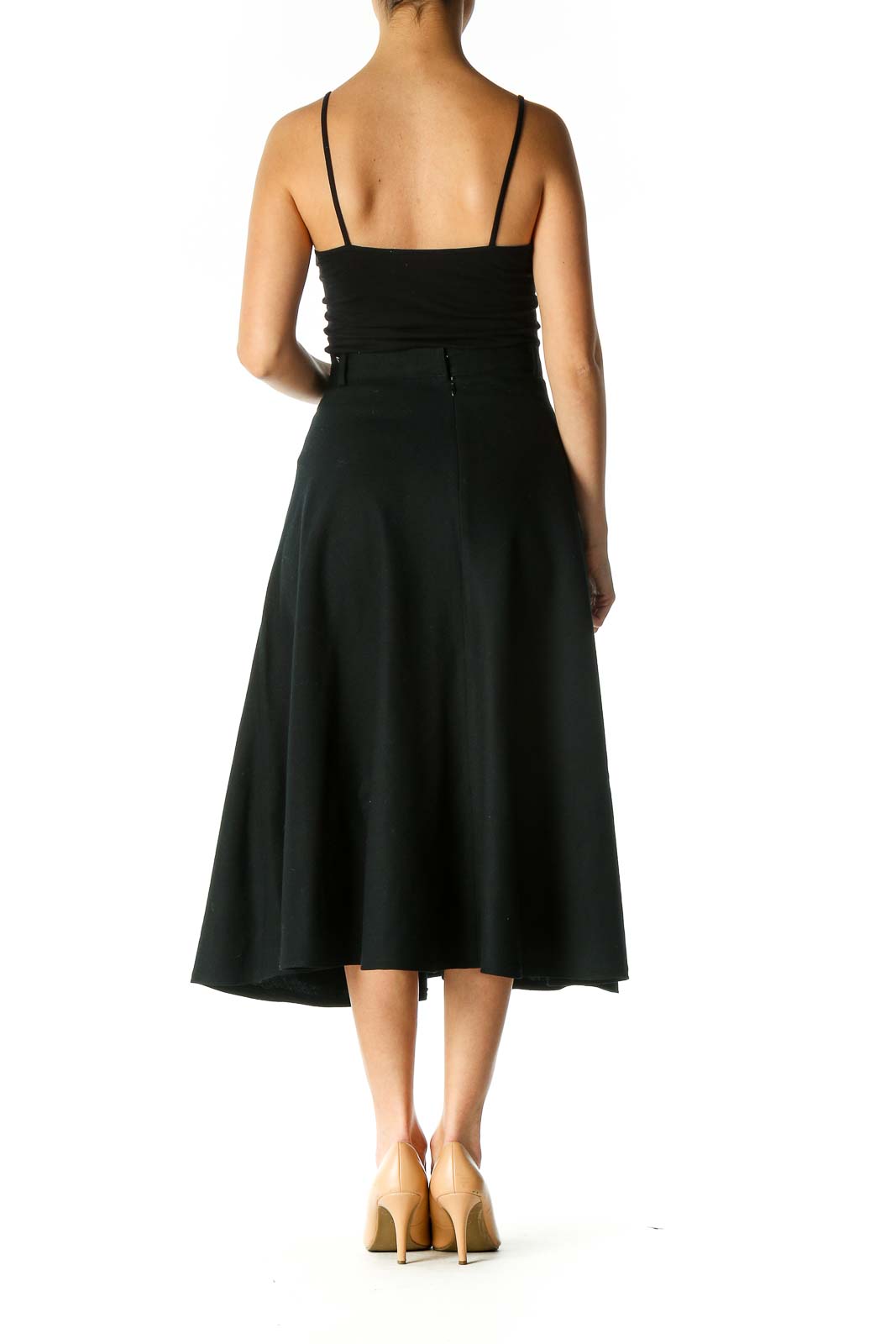 Black Solid Retro Flared Skirt