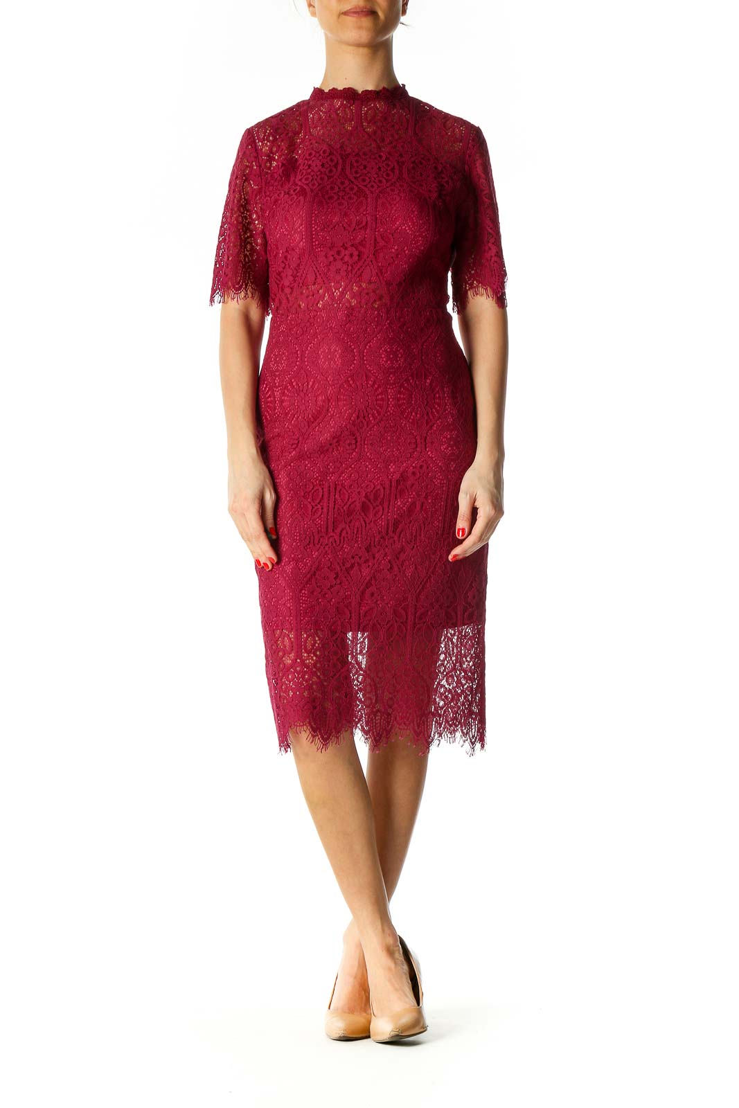 Red Lace Cocktail Sheath Dress