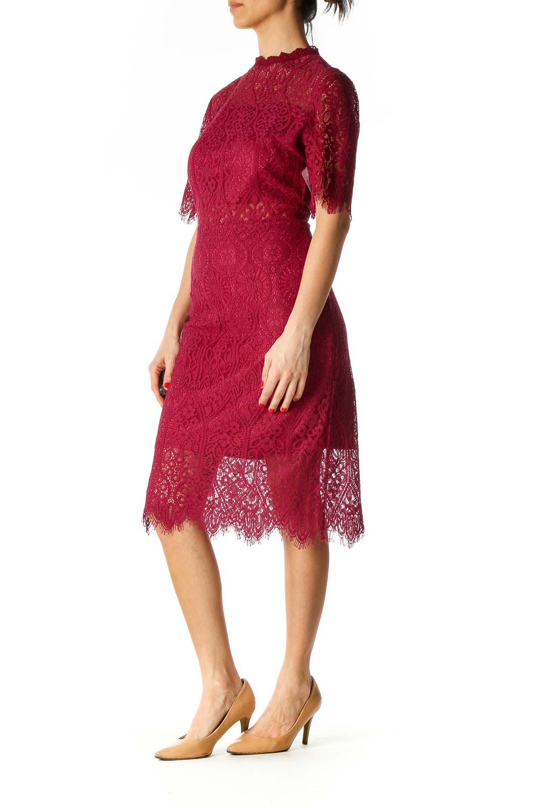 Red Lace Cocktail Sheath Dress