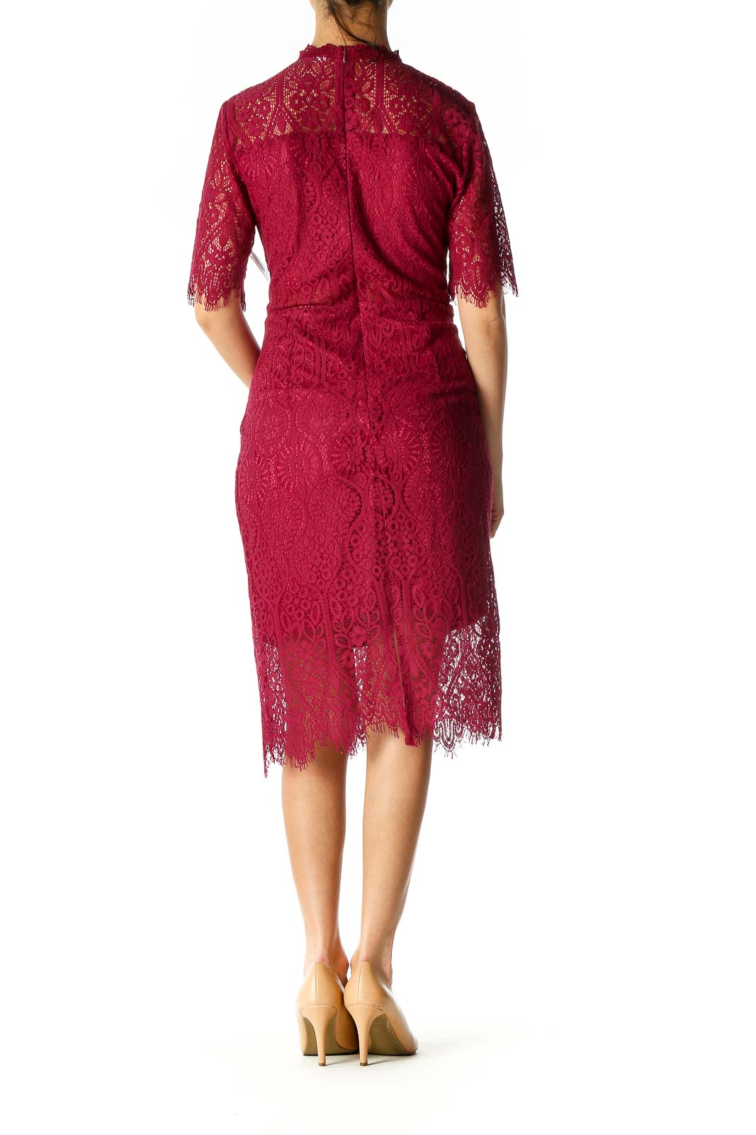 Red Lace Cocktail Sheath Dress