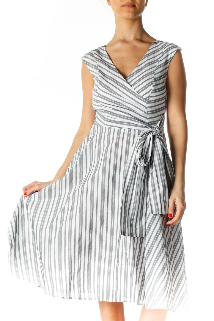 White Striped Retro A-Line Dress