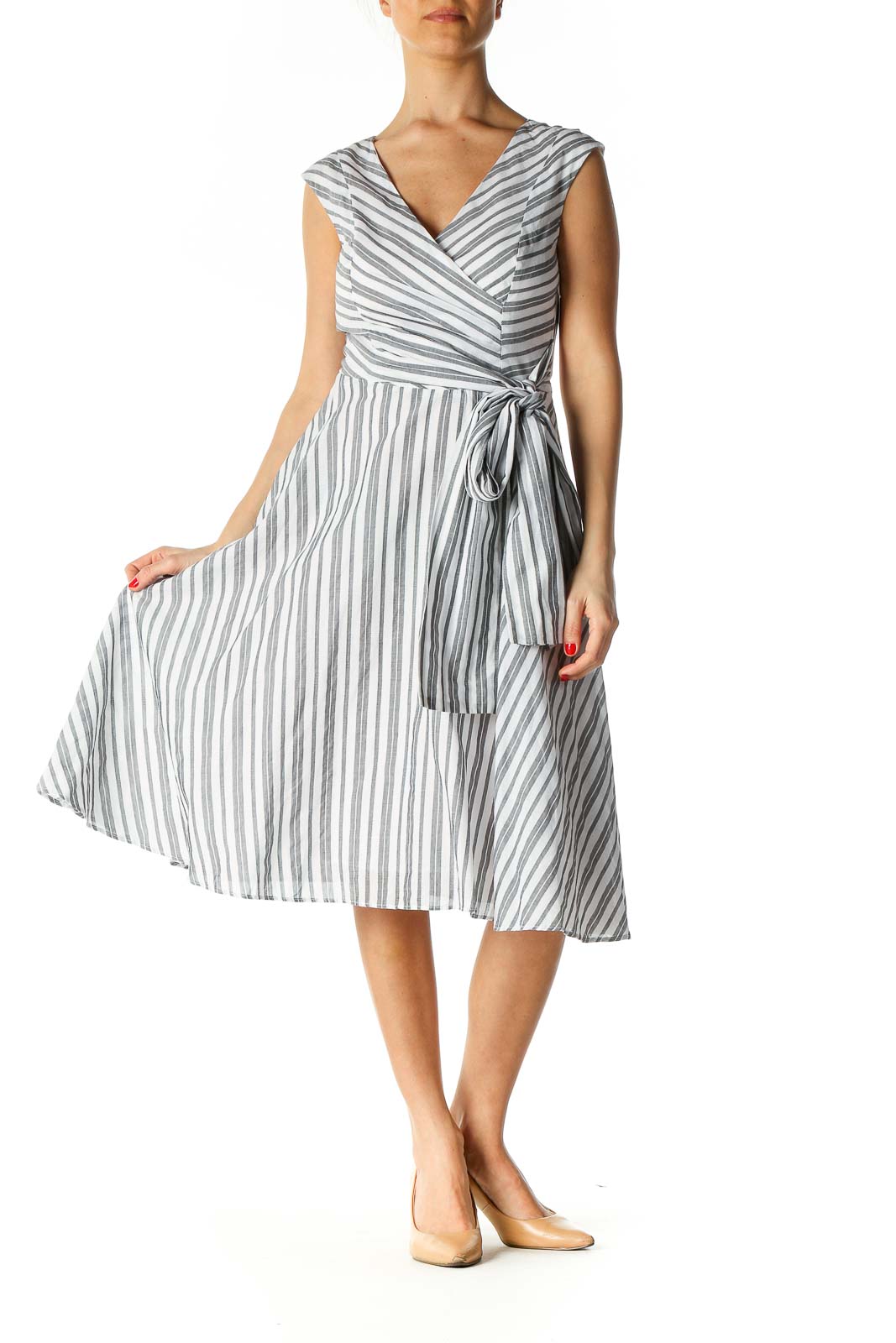 White Striped Retro A-Line Dress