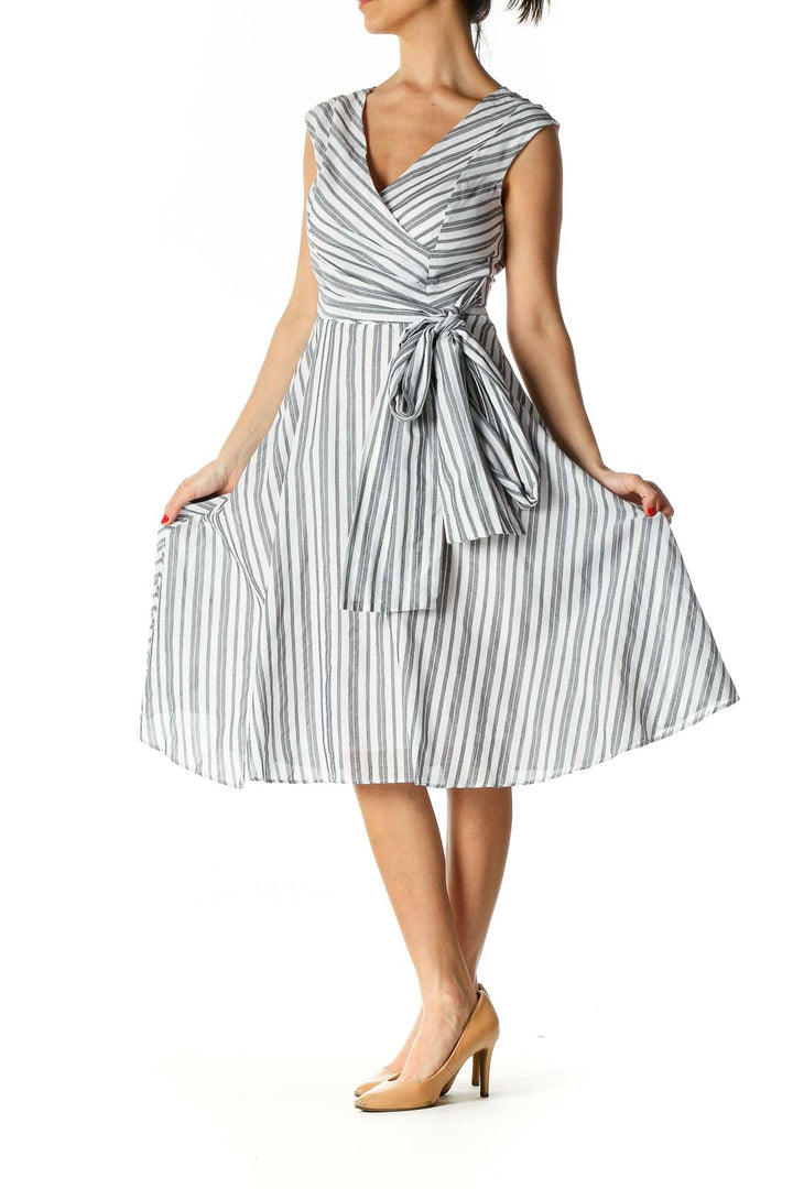 White Striped Retro A-Line Dress