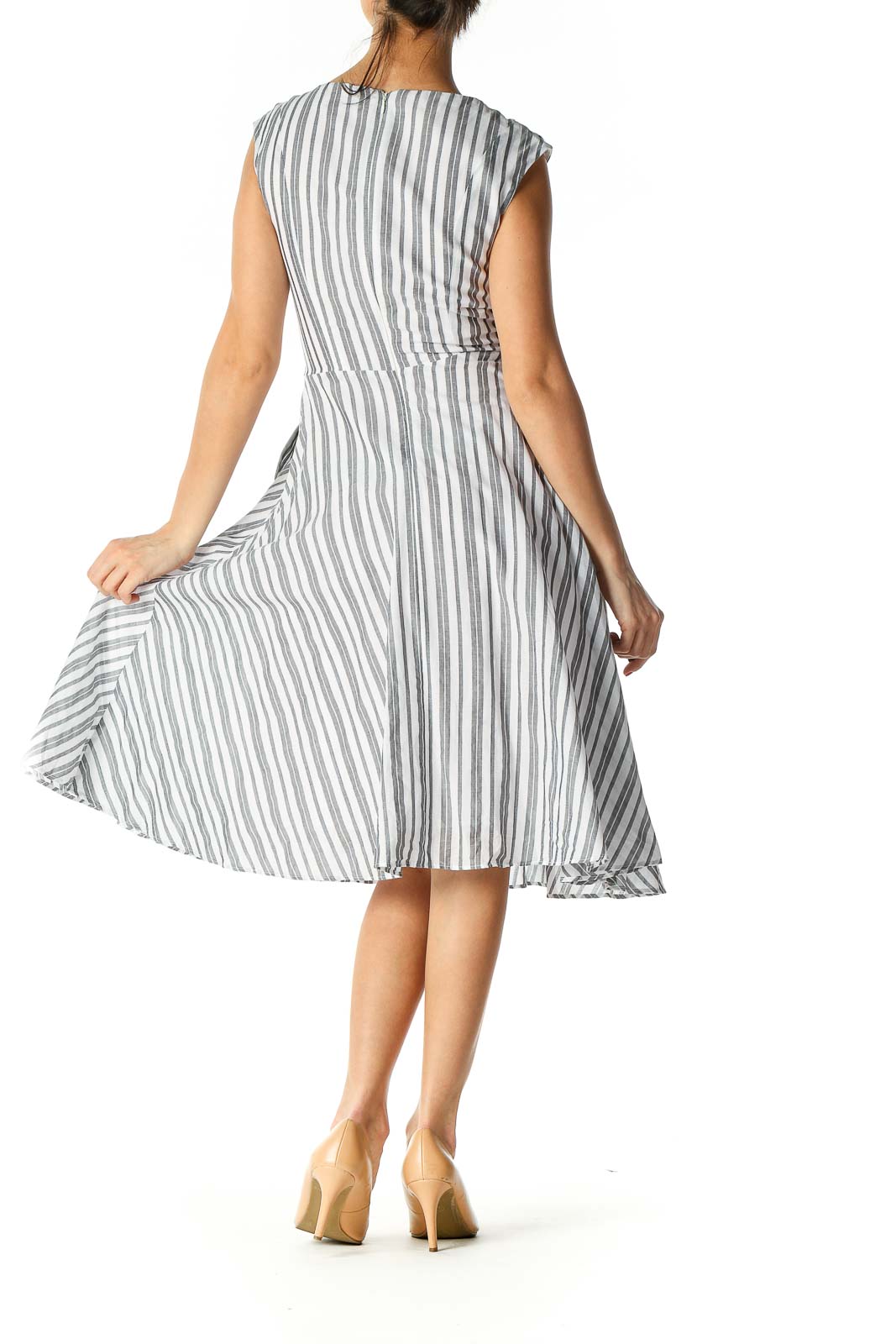 White Striped Retro A-Line Dress