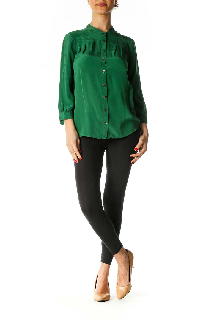 Green Solid Classic Blouse