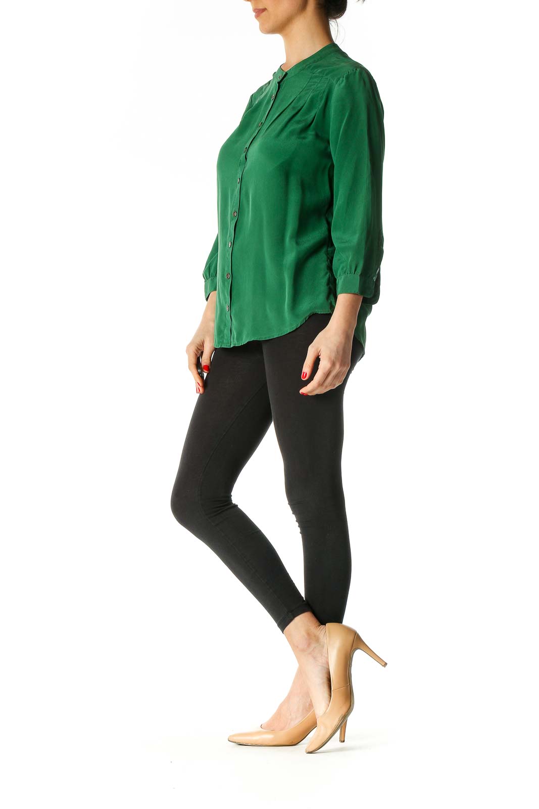 Green Solid Classic Blouse